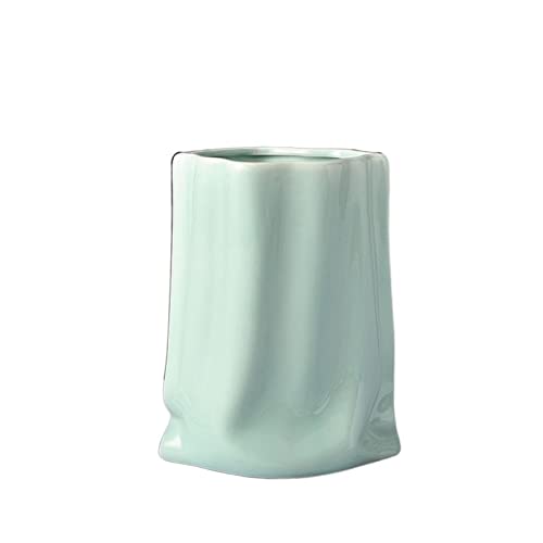 Vase für Dekor Keramikvase mit plissierter Textur, plattiert, Topfpflanzen, Schreibtischdekoration, Blumentöpfe, dekorative Blumenarrangements, Blumenvasen(Light Green) von L3s9mPzVb4