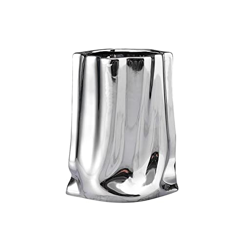 Vase für Dekor Keramikvase mit plissierter Textur, plattiert, Topfpflanzen, Schreibtischdekoration, Blumentöpfe, dekorative Blumenarrangements, Blumenvasen(Silver) von L3s9mPzVb4