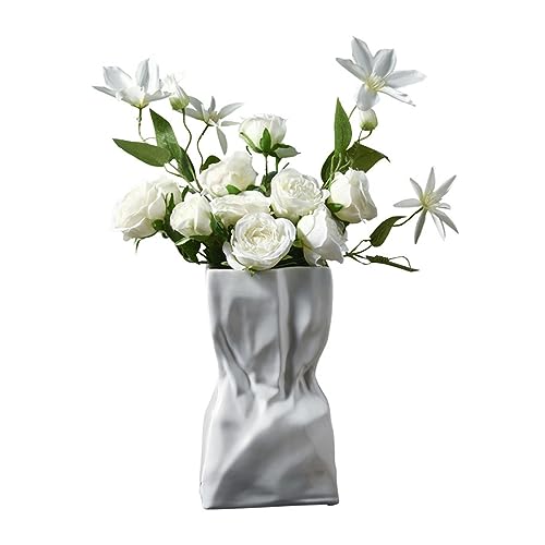 Vase für Dekor Plissierte weiße Keramikvase, Wohnzimmer-TV-Schrank-Blumenarrangement, kreative Heimvasendekoration(Klein) von L3s9mPzVb4