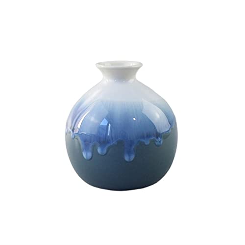 Vase für Dekor Vasen mit Farbverlauf, Blaue Keramikblumen, grüne Pflanzen, kleine hydroponische, trockene Blumen, Blumenarrangement, Heimdekoration, Ornamente(Klein) von L3s9mPzVb4