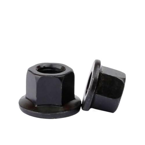 Flanschmuttern aus Kohlenstoffstahl mit Auflagemutter, Plattensechskantmuttern, schwarze verdickte Mutter M10 M12 M14 M16 M18 M20 M22 M24 M27 M30 Mutter Flansch Muttern(M10 10pcs) von L6NqIAG