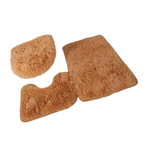 L6NqIAG 3 Pieces Bathroom Rug Set Bath Mat Toilet Lid Cover U Shape Soft Floor for Shower Laundry Room Kitchen Badezimmer Teppiche Sets(Khaki) von L6NqIAG