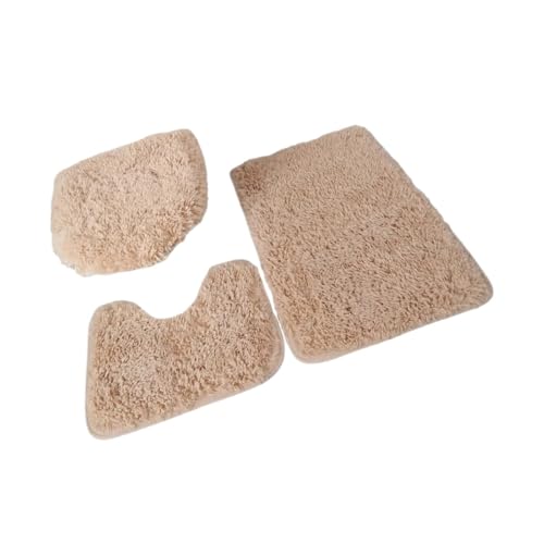 L6NqIAG 3 Pieces Bathroom Rug Set Bath Mat Toilet Lid Cover U Shape Soft Floor for Shower Laundry Room Kitchen Badezimmer Teppiche Sets(Light Brown) von L6NqIAG