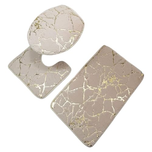 L6NqIAG 3Pcs/Set Bath Mats Toilet Carpet Polyester Lid Cover Bathroom Rug Products Badezimmer Teppiche Sets(Beige) von L6NqIAG