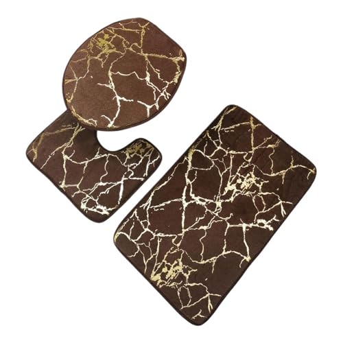 L6NqIAG 3Pcs/Set Bath Mats Toilet Carpet Polyester Lid Cover Bathroom Rug Products Badezimmer Teppiche Sets(Brown) von L6NqIAG