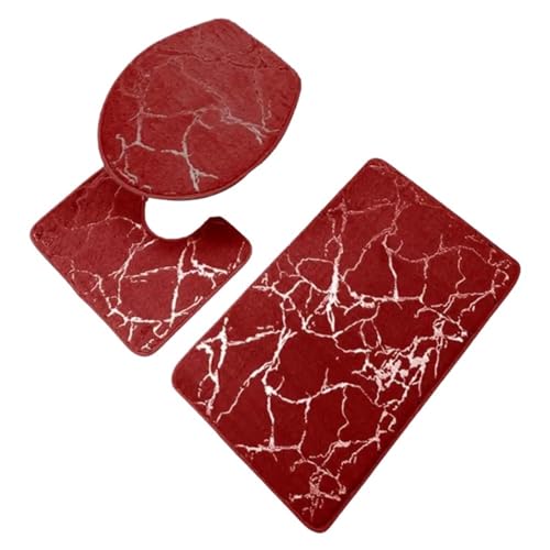 L6NqIAG 3Pcs/Set Bath Mats Toilet Carpet Polyester Lid Cover Bathroom Rug Products Badezimmer Teppiche Sets(Red 2) von L6NqIAG