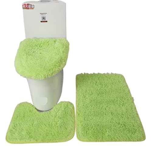 L6NqIAG 3pcs/Set Solid Color Bathroom Mat Set Fluffy Hairs Bath Carpets Modern Toilet Lid Cover Rugs Kit Rectangle 50 * 80 50 * 40 45 * 50cm Badezimmer Teppiche Sets(Green Set) von L6NqIAG