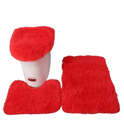 L6NqIAG 3pcs/Set Solid Color Bathroom Mat Set Fluffy Hairs Bath Carpets Modern Toilet Lid Cover Rugs Kit Rectangle 50 * 80 50 * 40 45 * 50cm Badezimmer Teppiche Sets(Red Set) von L6NqIAG
