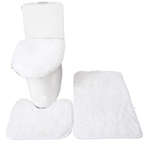 L6NqIAG 3pcs/Set Solid Color Bathroom Mat Set Fluffy Hairs Bath Carpets Modern Toilet Lid Cover Rugs Kit Rectangle 50 * 80 50 * 40 45 * 50cm Badezimmer Teppiche Sets(White Set) von L6NqIAG
