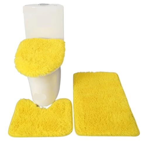 L6NqIAG 3pcs/Set Solid Color Bathroom Mat Set Fluffy Hairs Bath Carpets Modern Toilet Lid Cover Rugs Kit Rectangle 50 * 80 50 * 40 45 * 50cm Badezimmer Teppiche Sets(Yellow Set) von L6NqIAG