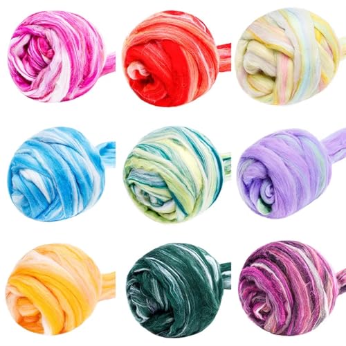 L6NqIAG 9 Stück Bunte Filzwolle for Nadelfilzen, handgefertigte Puppenherstellung, Filzwolle, Faserroving, DIY-Bastelzubehör, Werkzeug Nadelfilzwolle(3g) von L6NqIAG