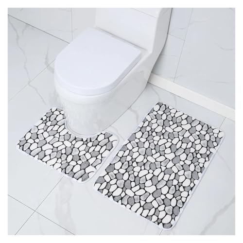 L6NqIAG Bathroom Foot Mat Toilet Seat Cover 2Pcs Set Shower Room Entrance Doormat Home Bathtub Decor Carpet Badezimmer Teppiche Sets(Color1) von L6NqIAG