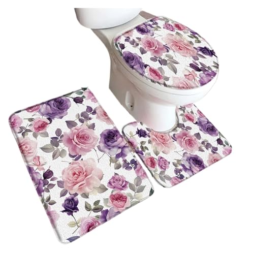 L6NqIAG Floral Bath Mat Set Plant Home Carpet Bathroom Decor Floor Rugs Toilet Cover Badezimmer Teppiche Sets(Color11-3pcs Set) von L6NqIAG