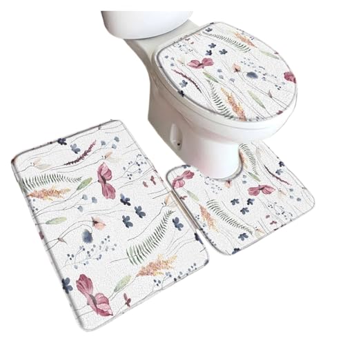 L6NqIAG Floral Bath Mat Set Plant Home Carpet Bathroom Decor Floor Rugs Toilet Cover Badezimmer Teppiche Sets(Color3-3pcs Set) von L6NqIAG