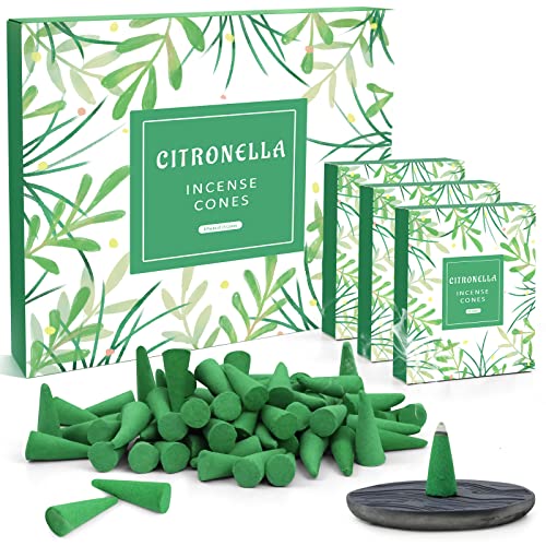 LA BELLEFÉE Citronella Räucherkegel, 120st, Mit 1 Räucherstäbchenhalter, Natürlich Zitronengras Handgefertigt Räucherkegel Perfekt für zu Indoor und Outdoor, Entspannung, Innenräume, Yoga, Meditation von LA BELLEFÉE