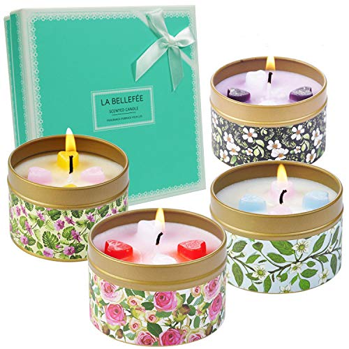 LA BELLEFÉE Duftkerze Sojawachs Kerze Blume Duft Aromatherapie Geschenkset für Hochzeiten, Party und Weihnachten (4 x 90g) von LA BELLEFÉE