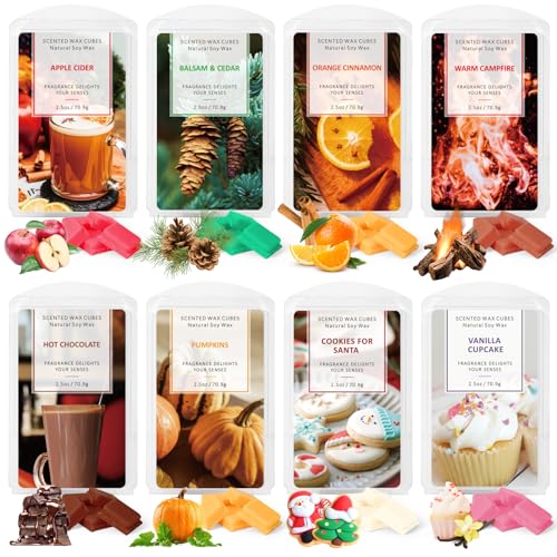 LA BELLEFÉE Duftwachs Wax Melt, Sojawachs Duftwachswürfel, Raumduft, Duftlampen Wachs, Geschenk für Weihnachtsdeko, 8 Düfte, Kürbisse, Balsam & Zedernholz, Apfelwein, Orange-Zimt von LA BELLEFÉE