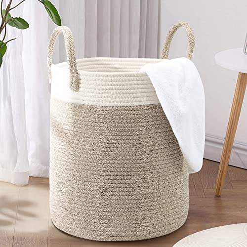 LA BONHEUR Wäschekorb Geflochten Laundry Basket Groß Wäschesammler Wäschesortierer kinderzimmer Wäschetonne Aufbewahrung Spielzeug Aufbewahrungskorb Baumwolle（mit Henkel Faltbar）35cm*40cm von LA BONHEUR