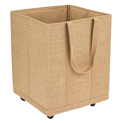 Korb aus Jute, Natur, mit schwenkbaren Rollen, 45 x 45 x 50 cm, 100 Liter, Holztasche, Rentation zu Hause von La cordeline