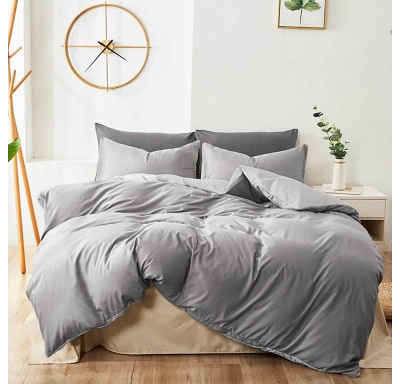 LA CUTE Bettwäsche Bettwäsche Set Grau Mikrofaser Uni mit praktischem Reißverschluss, Weiche Mikrofaser, Reißverschluss, einfarbig, pflegeleicht, bügelfrei von LA CUTE