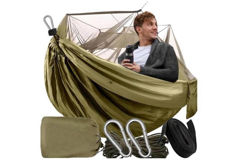 LA CUTE Hängematte Outdoor Hängematte mit Moskitonetz 260x140 cm Nylon (Outdoor-Hängematte für Camping, Wandern und Garten, Hängematte mit Moskitonetz, Karabinerhaken und Seilen), Integriertes Moskitonetz für optimalen Schutz vor Insekten von LA CUTE