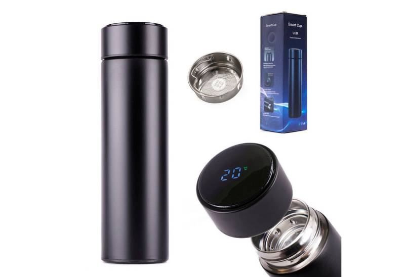 Ikonka Isolierflasche Tempro Touch - 500ml LED-Thermo-/Isolierflasche mit Temperaturanzeige, Vielseitig einsetzbar, auslaufsicher, LCD-Touchscreen von Ikonka