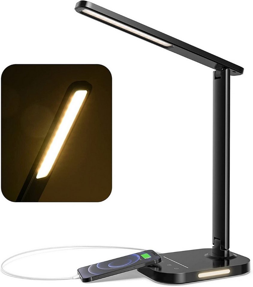 LA CUTE LED Schreibtischlampe LED-Schreibtischlampe Nachttischlampe Büro Arbeit mit USB Anschluss, Hochwertige LED-Technologie, energiesparend mit 12 Watt. Bietet eine helle, gleichmäßige Ausleuchtung ohne Flimmern oder Blendung., Dimmbar USB-Ladeanschluss. Flexibel einstellbar und augenschonend von LA CUTE