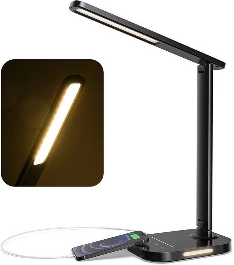 LA CUTE LED Schreibtischlampe LED-Schreibtischlampe Nachttischlampe Büro Arbeit mit USB Anschluss, Hochwertige LED-Technologie, energiesparend mit 12 Watt. Bietet eine helle, gleichmäßige Ausleuchtung ohne Flimmern oder Blendung., Dimmbar USB-Ladeanschluss. Flexibel einstellbar und augenschonend von LA CUTE
