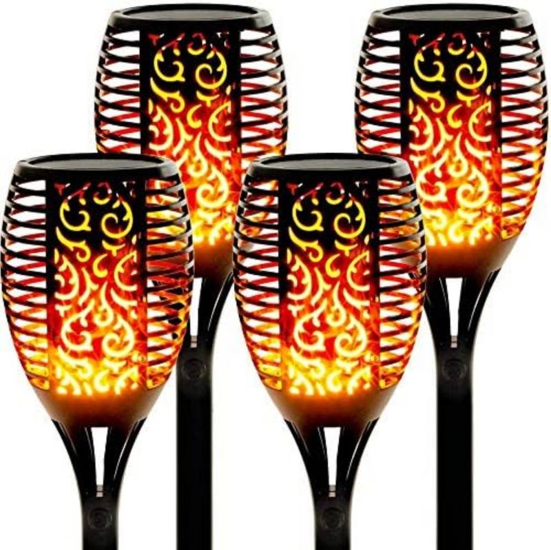 LA CUTE LED Solarleuchte Solar Gartenfackel 4er-Set mit Flammenlicht, IP65, 600mAh Akku, LED (nicht austauschbar), Warmweiß mit flackerndem Flammeneffekt, Realistisches Flammenlicht, IP65 wasserdicht, solarbetrieben von LA CUTE