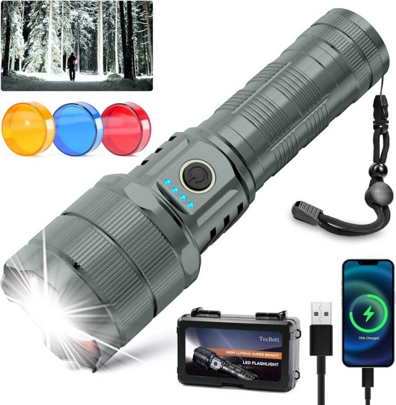 LA CUTE LED Taschenlampe LED Taschenlampe 900000 Lumen – Extrem Hell, USB-C Powerbank, Outdoor (Komplett-Set für Outdoor, Camping, Notfälle, Powerbank, LED Taschenlampe Set mit Akku, USB-C Kabel, Schlaufe), Extrem hell 900000 Lumen, mit USB-C und Powerbank von LA CUTE