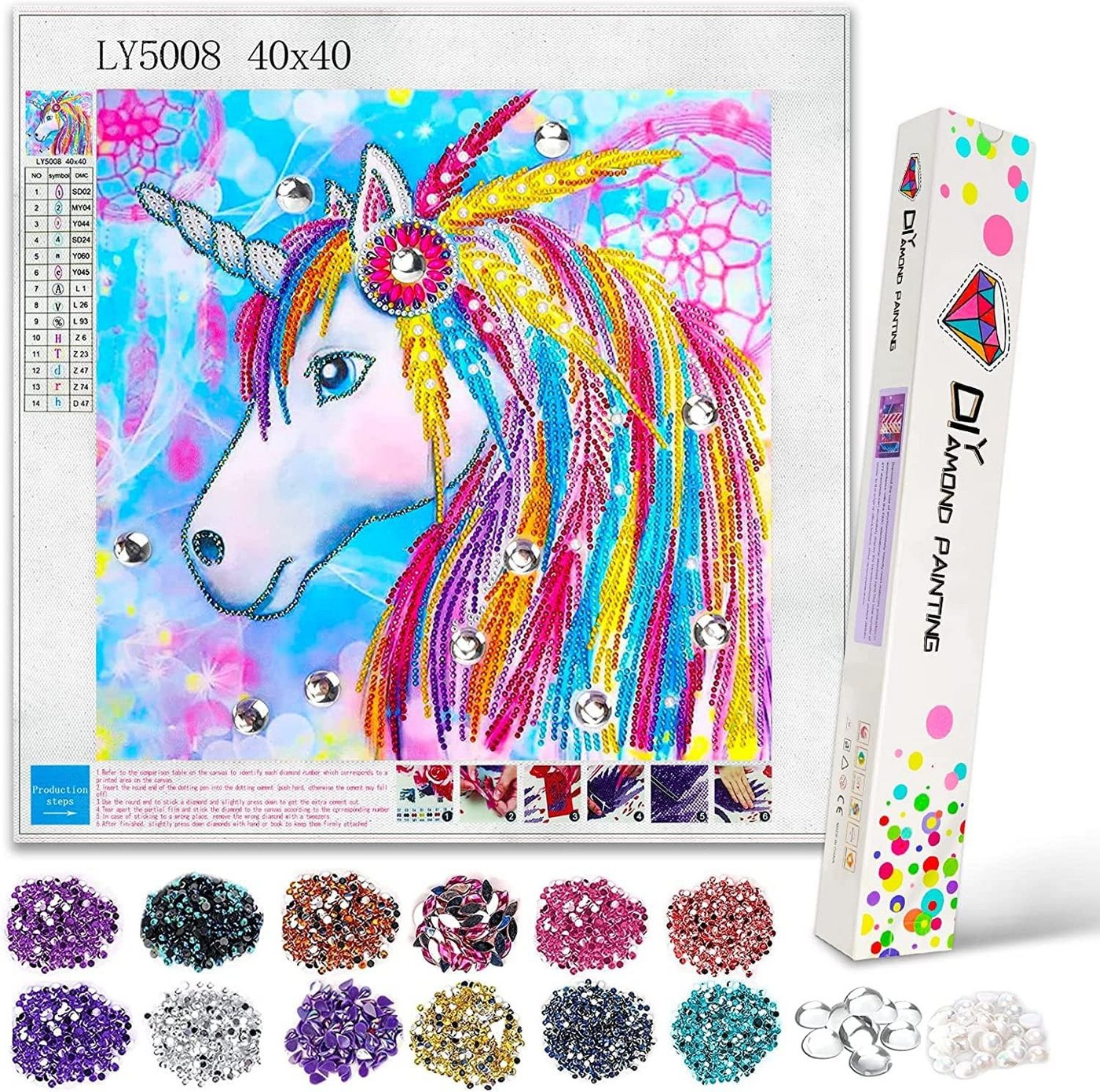 LA CUTE Malen nach Zahlen 5D Diamant Malset Einhorn Kristall Strass Malerei DIY (DIY Diamant Malerei Einhorn Motiv mit Vollbild Kristallen, Komplettes 5D-Diamant-Malset Einhorn für Kinder und Erwachsene), Selbstklebende Leinwand, 3D-Effekt, umweltfreundlich von LA CUTE