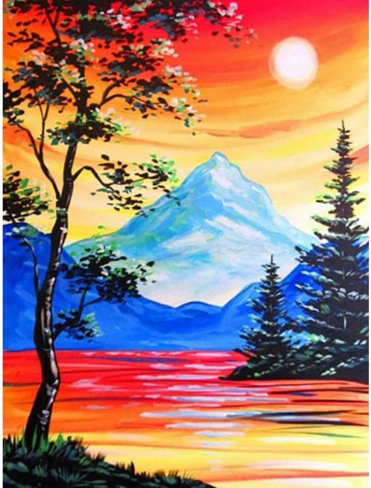 LA CUTE Malen nach Zahlen 5D Diamant Painting Sonne Alpen Set DIY-Dekoration 30x40cm (DIY-Malset für Erwachsene & Kinder – 5D Diamant Painting, Komplettset mit Leinwand, Werkzeug & bunten Strassdiamanten), 5D Diamantbild mit HD-Leinwand, rundem Strass & Zubehör von LA CUTE