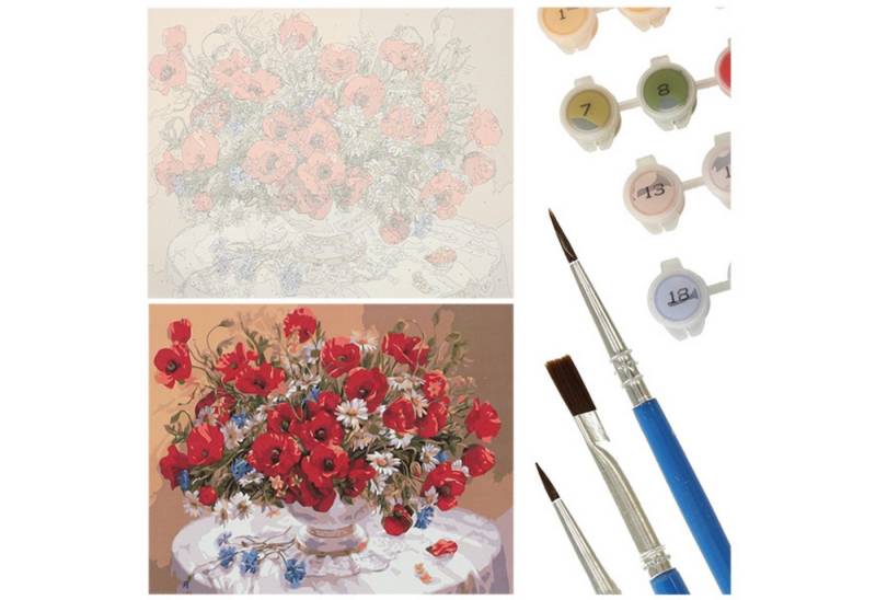 Ikonka Malen nach Zahlen Malen nach Zahlen Set 40x50cm - Blumenvase auf Leinwand (Malen nach Zahlen auf Leinwand Set, 1x Malen nach Zahlen auf Leinwand Komplett-Set), Hochwertiges Blumenvase-Malen-nach-Zahlen: Einfach, entspannt, kreativ von Ikonka