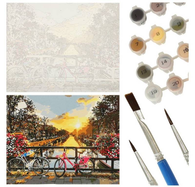 Ikonka Malen nach Zahlen Malen nach Zahlen Set 40x50cm - Kanal in Amsterdam auf Leinwand (Malen nach Zahlen Set, Malen nach Zahlen auf Leinwand Komplett Set), Hochwertiges Amsterdam-Malen-nach-Zahlen: Einfach, entspannt, kreativ von Ikonka