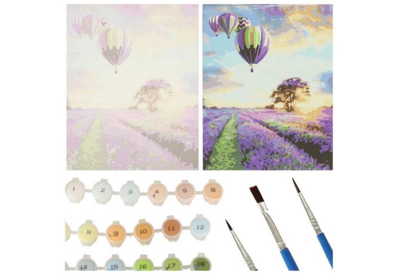 Ikonka Malen nach Zahlen Malen nach Zahlen Set Blumenwiese- Lavendelfeld auf Leinwand (Malen nach Zahlen auf Leinwand Set, 1x Malen nach Zahlen auf Leinwand Komplett-set), Hochwertiges Lavendelfeld-Malen-nach-Zahlen: Einfach 40x50cm von Ikonka