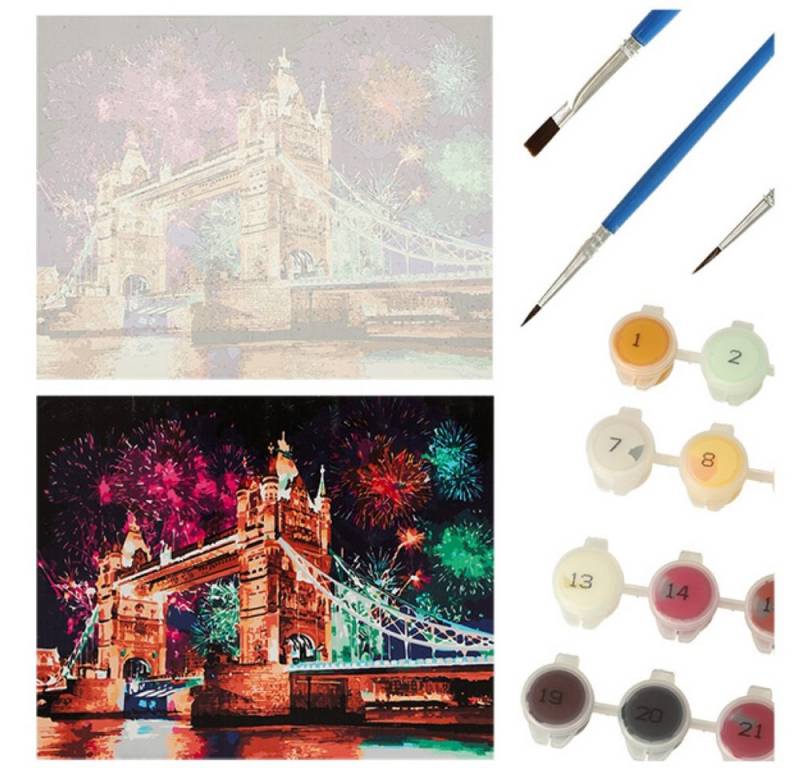 Ikonka Malen nach Zahlen Malen nach Zahlen Set 40x50cm - London Tower Bridge auf Leinwand (Malen nach Zahlen auf Leinwand Set, 1x Malen nach Zahlen auf Leinwand Komplettset), Hochwertiges London Tower Bridge -Malen-nach-Zahlen: Einfach von Ikonka