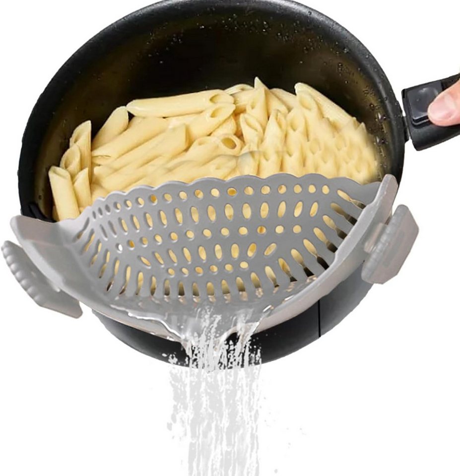 LA CUTE Nudelsieb Silikon Clip-on Topfsieb mit Hitzeschutz, flexibel & BPA-frei, (Aufsteckbares Küchensieb aus Silikon, universell einsetzbar, 1-teiliges Clip-on Silikonsieb für Töpfe und Schüsseln), Aufsteckbares Silikonsieb mit Clip für Töpfe und Schüsseln von LA CUTE