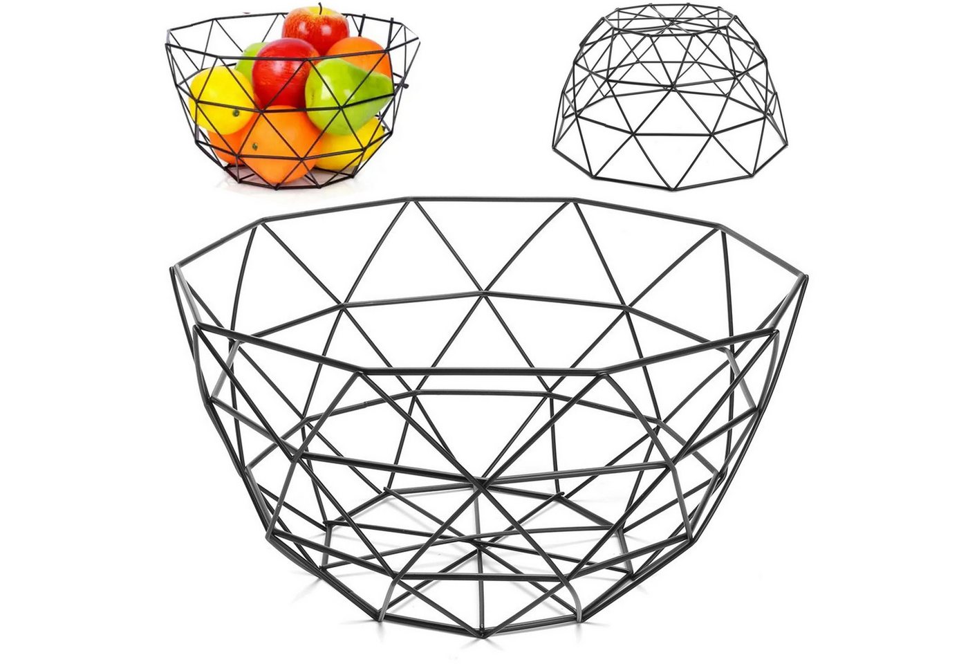 LA CUTE Obstschale Geometrischer Obstkorb Metall Schwarz Modern Dekorativ., (Dekorativer Obstkorb aus Metall für stilvolle Aufbewahrung), Stilvoller Obstkorb aus Metall in modernem, geometrischem Design. von LA CUTE