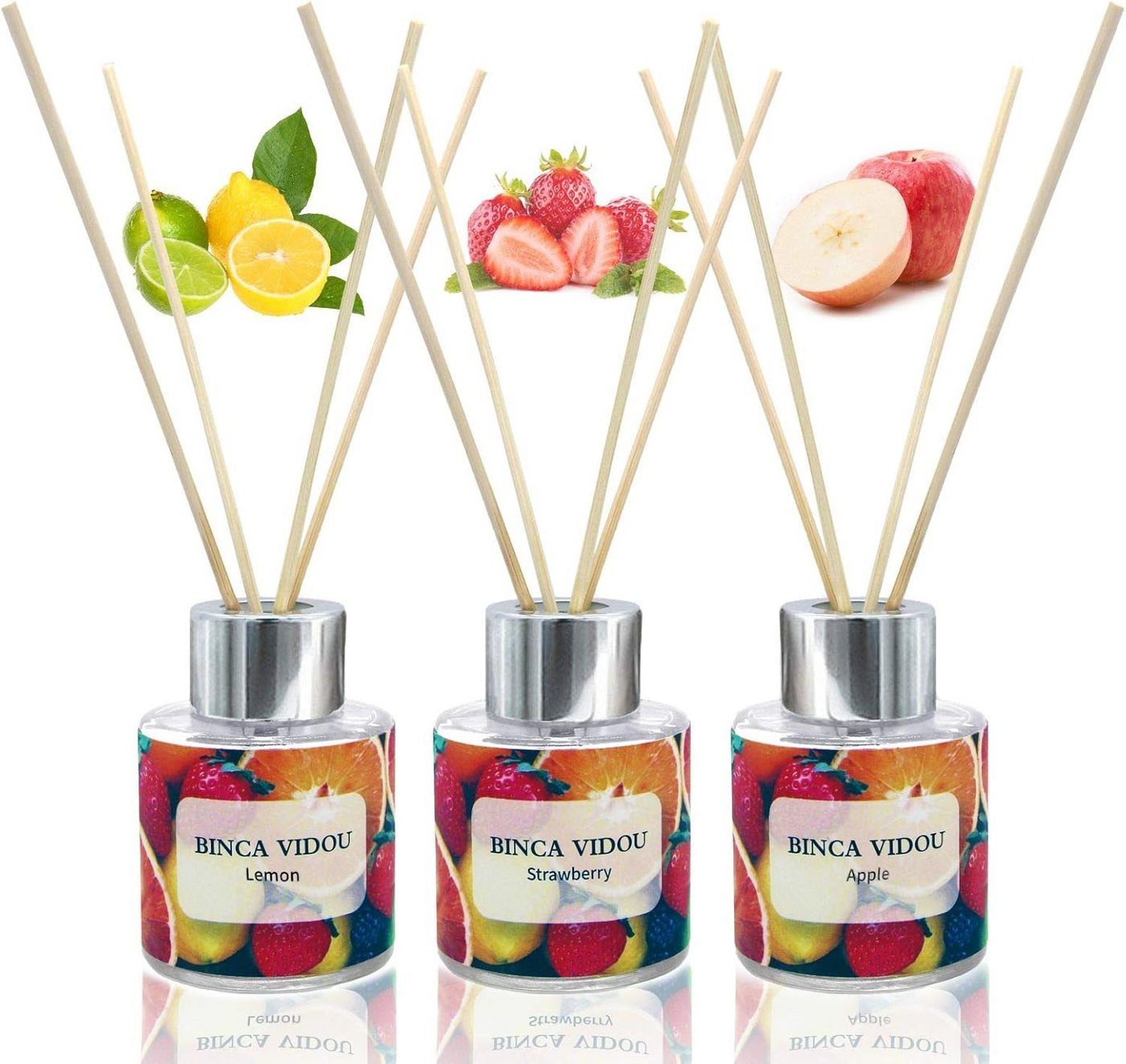 LA CUTE Raumduft Langer Raumduft Set, 3x50ml Diffuser Apfel, Erdbeere, Zitrone. (Duftstäbchen-Set mit 3 Flakons und 18 Rattanstäbchen, fruchtige Aromen., 3x 50ml Duftflakons mit 18 Rattanstäbchen, fruchtige Aromen), Fruchtige Raumdüfte Apfel, Erdbeere, Zitrone, langanhaltend 50 Tage. LA CUTE Raumduft Langer Raumduft Set, 3x50ml Diffuser Apfel, Erdbeere, Zitrone. (Duftstäbchen-Set mit 3 Flakons und 18 Rattanstäbchen, fruchtige Aromen., 3x 50ml Duftflakons mit 18 Rattanstäbchen, fruchtige Aromen), Fruchtige Raumdüfte Apfel, Erdbeere, Zitrone, langanhaltend 50 Tage. von LA CUTE