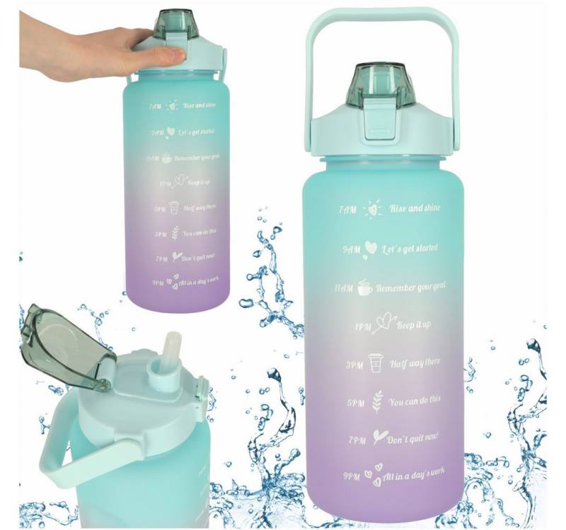 Ikonka Trinkflasche Motivations-Trinkflasche 2L mit Strohhalm und Zeitmarkierungen, Motivationsflasche mit Zeitmarkierungen und praktischem Strohhalm Ikonka Trinkflasche Motivations-Trinkflasche 2L mit Strohhalm und Zeitmarkierungen, Motivationsflasche mit Zeitmarkierungen und praktischem Strohhalm von Ikonka