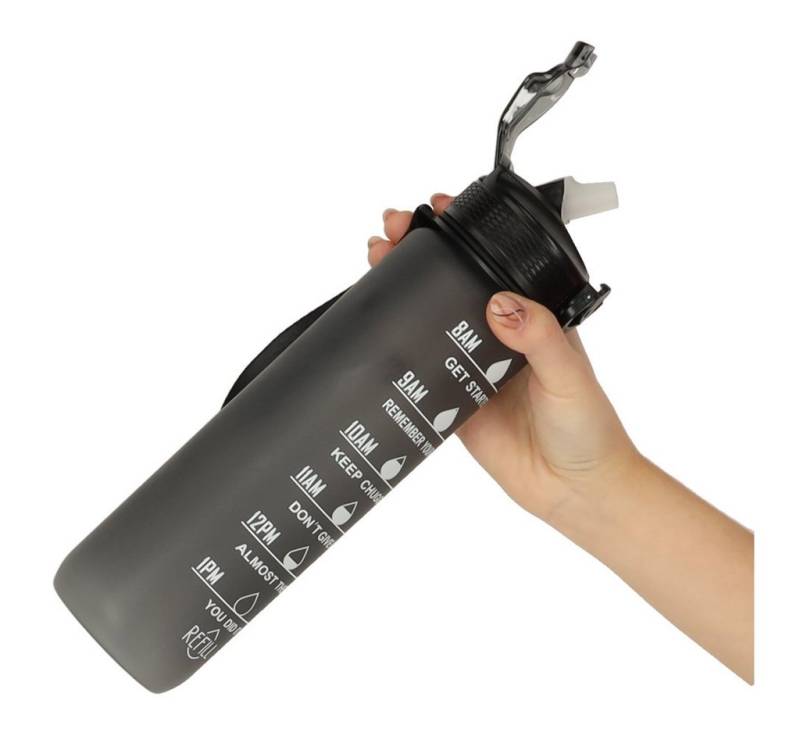 Ikonka Trinkflasche Motivations-Wasserflasche 1L – Tritan, BPA-frei, mit Strohhalm, Motivations-Wasserflasche mit Strohhalm und Messskala, 1L von Ikonka