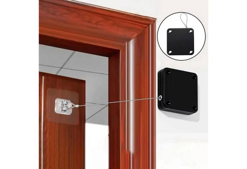 LA CUTE Türschließer Automatischer Türschließer selbstklebend 1200g Schwarz, (Türschließer-Set mit selbstklebender Montageoption, Enthält Türschließer, Stahlseil und Montagematerial), Selbstklebender, einziehbarer Türschließer mit 1200g Zugkraft von LA CUTE