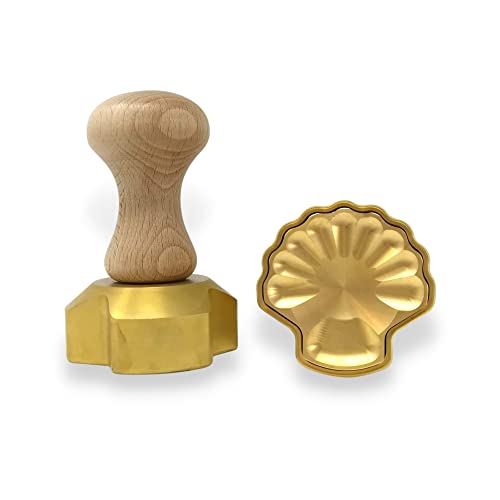 La Gondola Ravioli-Stempel - Muschelförmig 65mm | Italienisches Pasta-Werkzeug für Zuhause, gewerbliche Küche | Messing & Naturholz | Einfach zu verwenden | Tortelli Ravioli Ausstecher Made in Italy von LA GONDOLA