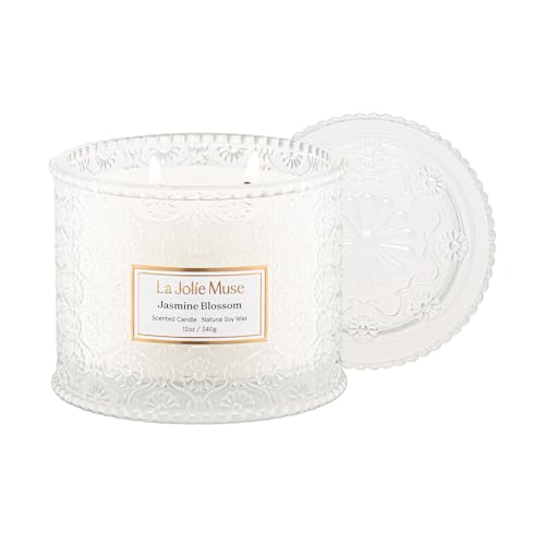 LA JOLIE MUSE Jasmin-Kerze, Aroma-Kerzen für zuhause, große 2-Docht-Soja-Kerze, Duftkerze Geschenk, sauber brennende Kerzen, ca. 340 g (12oz) von LA JOLIE MUSE