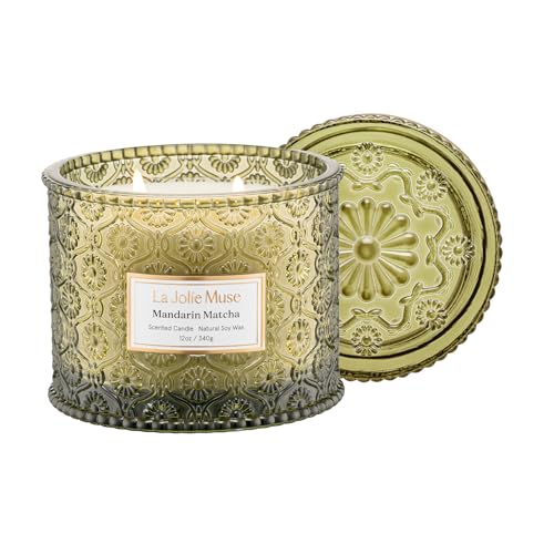 LA JOLIE MUSE Mandarine-Matcha Kerze, Aroma-Kerzen für zuhause, große 2-Docht-Soja-Kerze, Duftkerze Geschenk, sauber brennende Kerzen, ca. 340 g (12oz) von LA JOLIE MUSE