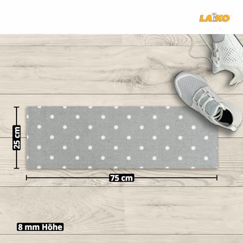LA KO Waschbare Fußmatte 25 x 75 cm - hochwertig Bedruckte Fußmatte aus Deutschland - Türmatten mit modernem Design (Punkte Weiss) von LA KO