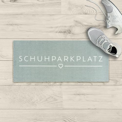 LA KO Waschbare Fußmatte 33 x 75 cm - hochwertig Bedruckte Fußmatte aus Deutschland - Türmatten mit modernem Design (grau_Schuhparkplatz) von LA KO