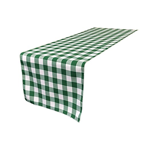 LA Linen Checkered Gingham Doppelseitiger Karierter Tischläufer mit Vichy-Muster, 35,6 x 274,4 cm, Jägergrün, Leinen, Hunter Grün/Weiß, 14 x 108 inch von LA Linen