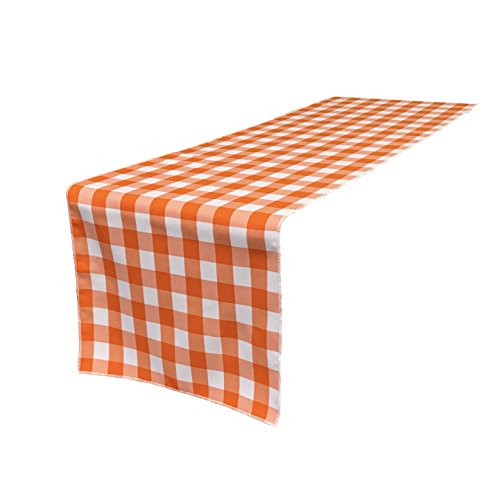 LA Linen Checkered Gingham Double Sided Table Runner, 14" x 108", Orange/White von LA Linen