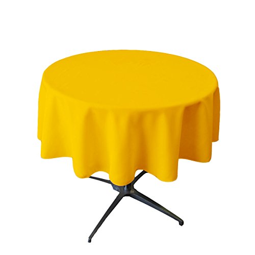 LA Linen TCpop58R_YellowDrkP47 Tischdecke, rund, Polyester-Popeline, 147 cm, Gelb/Dunkel von LA Linen